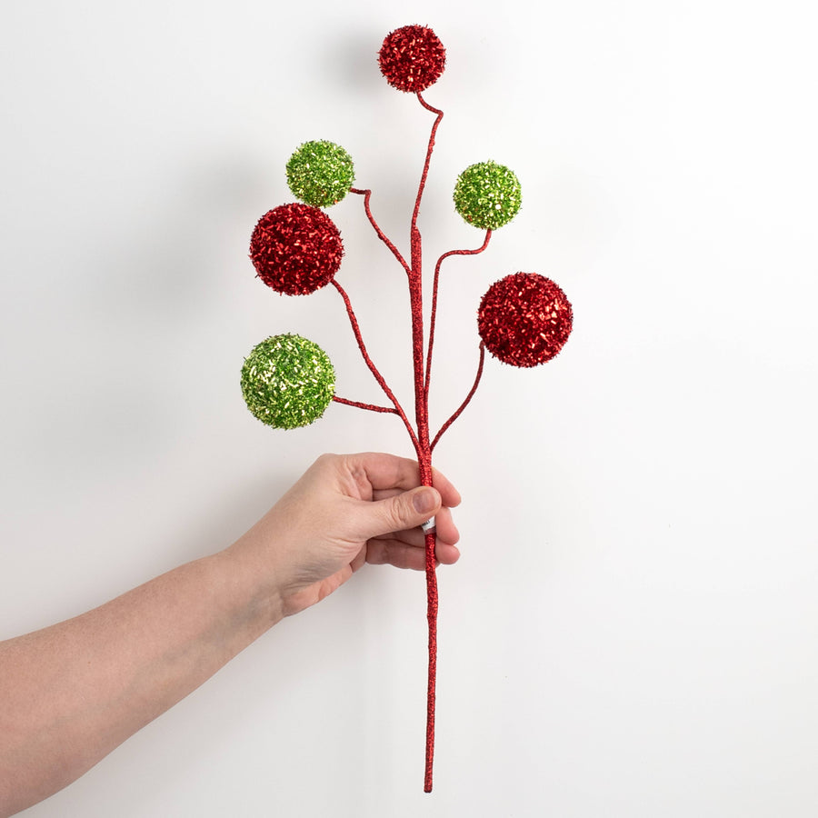 20" V-Cut Foil Ball Spray: Red & Lime Green