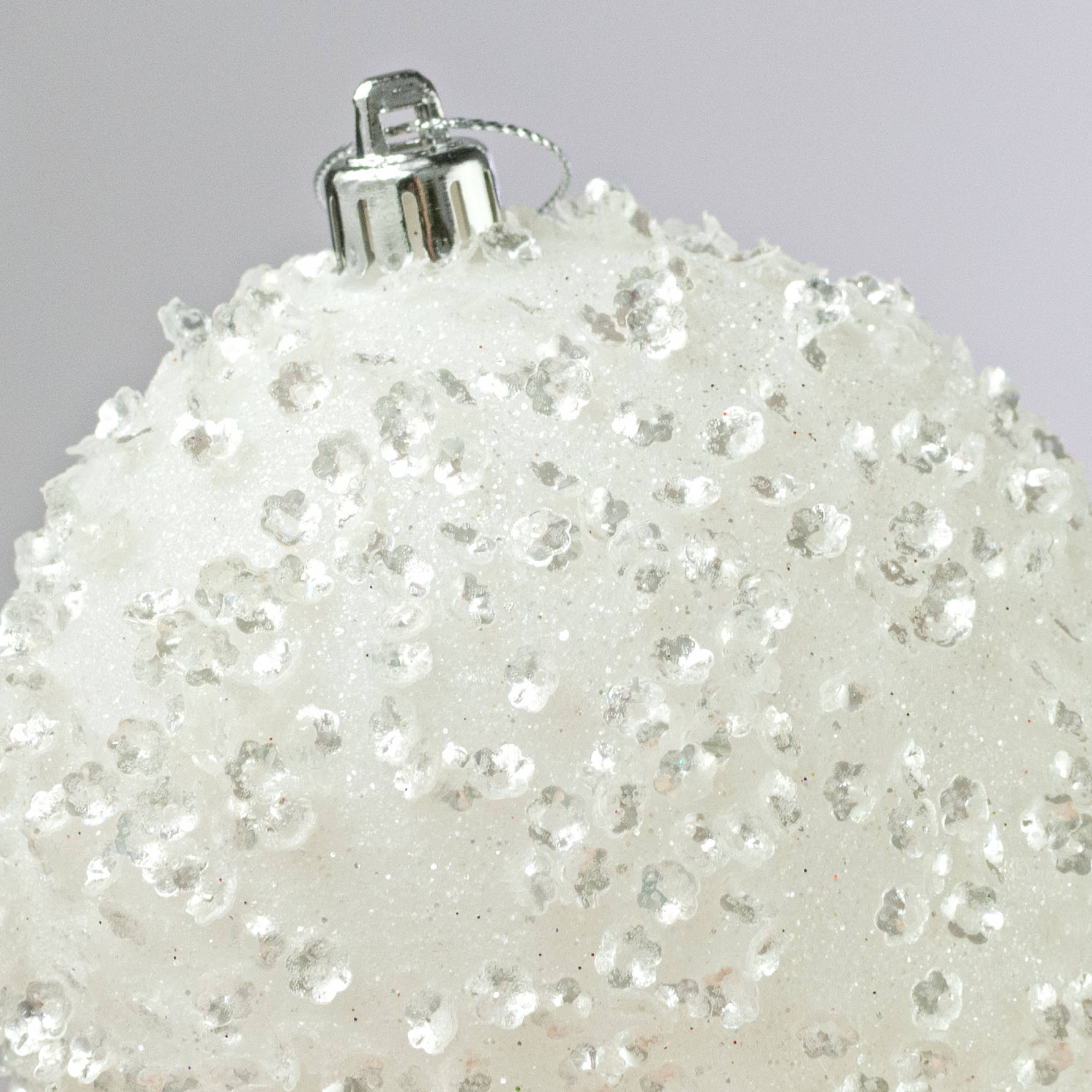 100mm Sequin & Glitter Ball Ornaments: White (Box of 4)