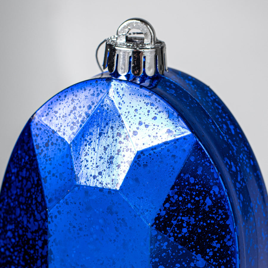 6.5" Antiqued Oval Gem Ornament: Mercury Royal Blue