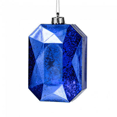 6.25" Antiqued Rectangle Gem Ornament: Mercury Royal Blue
