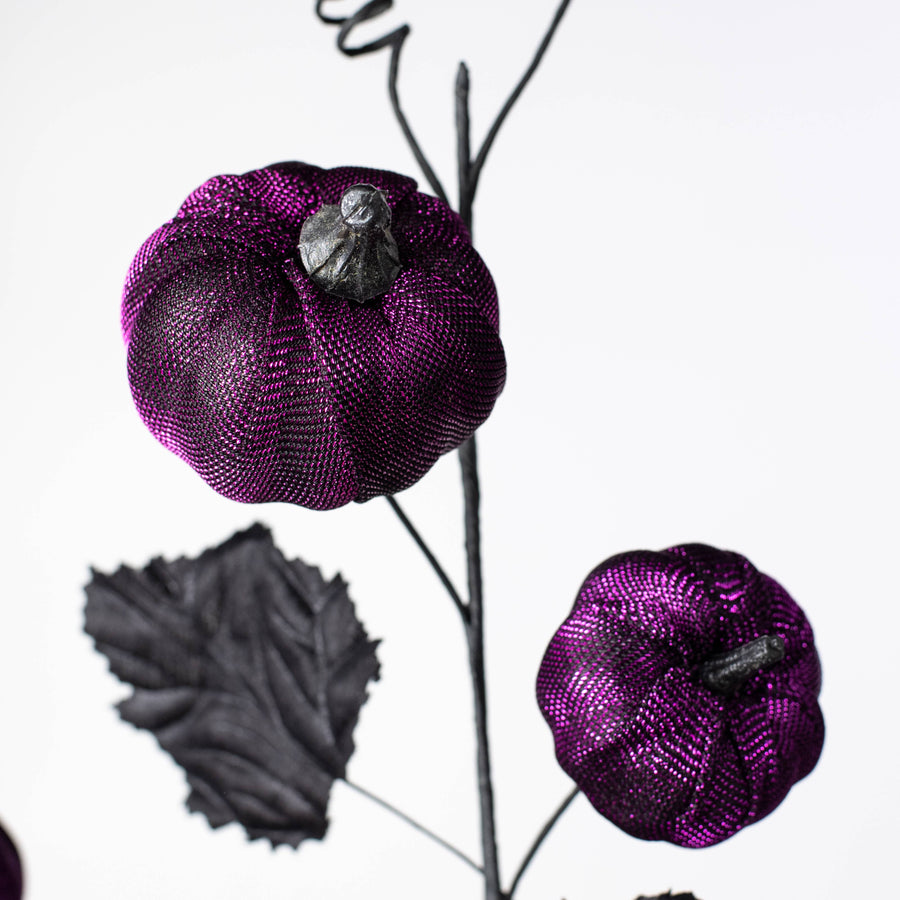 29" Metallic Fabric Pumpkins Spray: Purple & Black