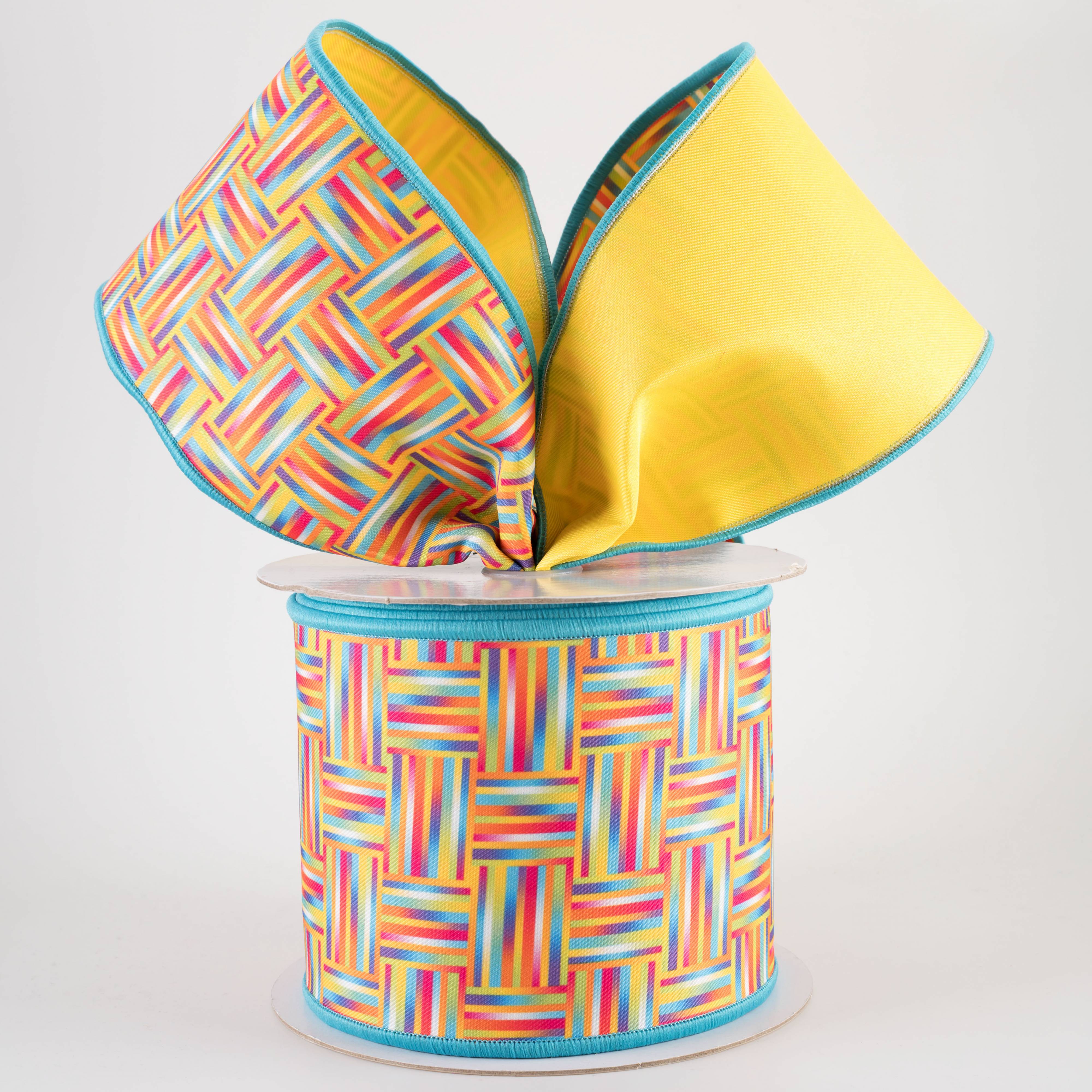 4" Double Sided Fused Multicolor Basketweave Ribbon (10 Yards)