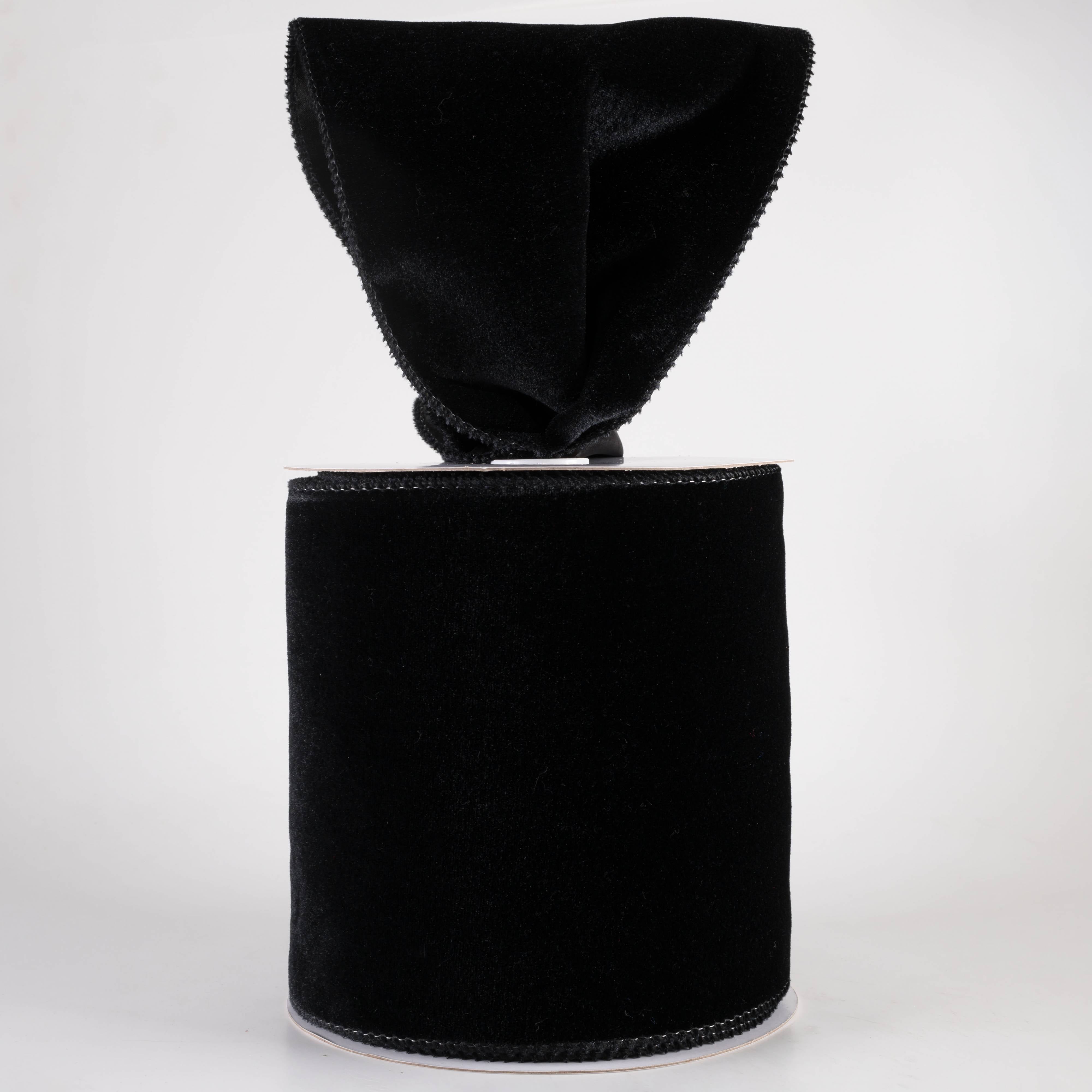 6" Deluxe Velvet Satin Backing Ribbon: Black (10 Yards)