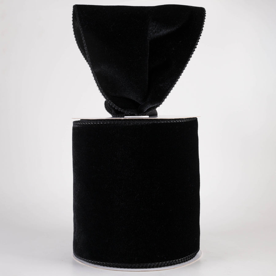6" Deluxe Velvet Satin Backing Ribbon: Black (10 Yards)