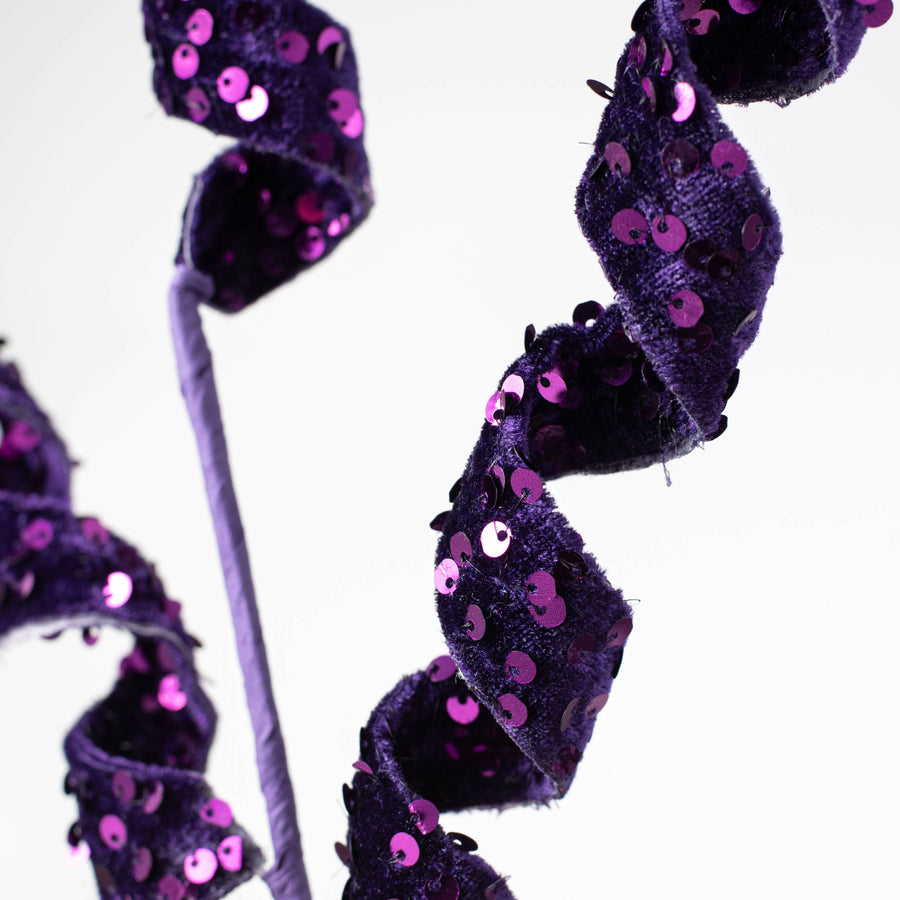 24" Sequin & Velvet Curly Spray: Purple