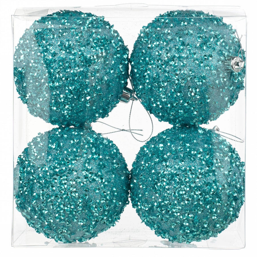100mm Sequin & Glitter Ball Ornaments: Ice Blue (Box of 4)