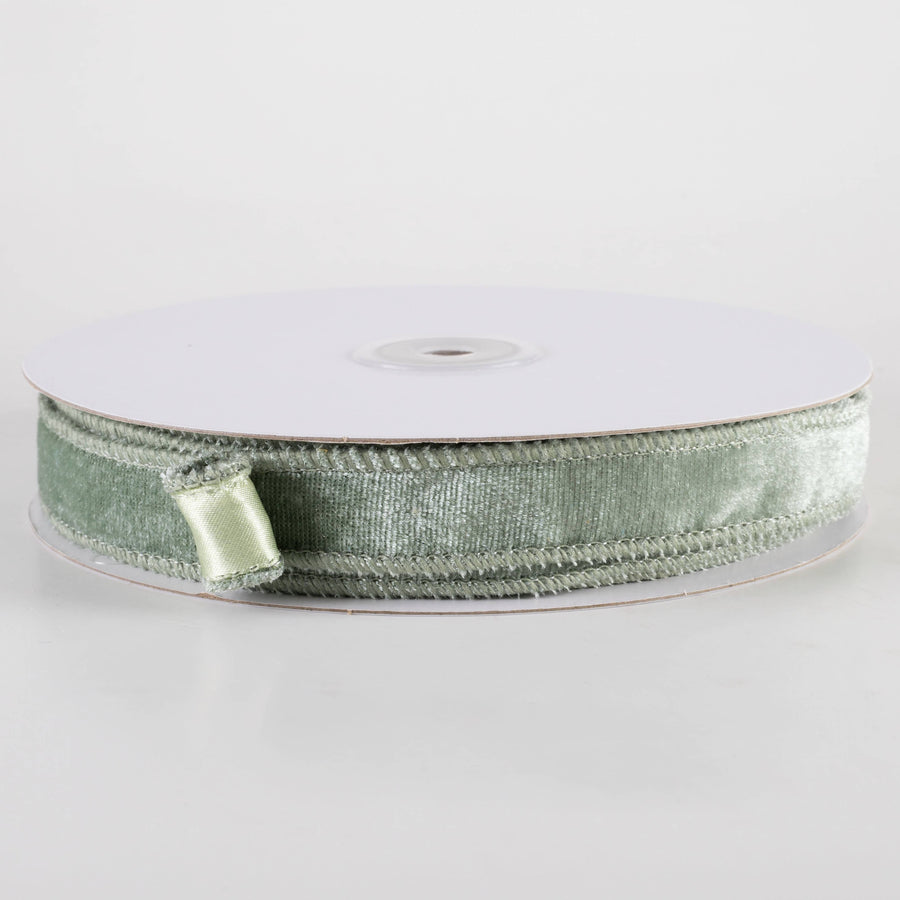 7/8" Deluxe Velvet Satin Backing Ribbon: Sage Green (10 Yards)
