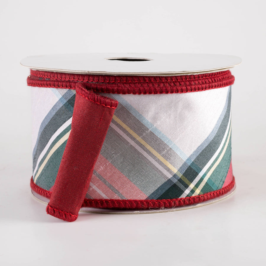 2.5" Designer Double Sided Plaid Ribbon: Red, White & Green (10 Yards)