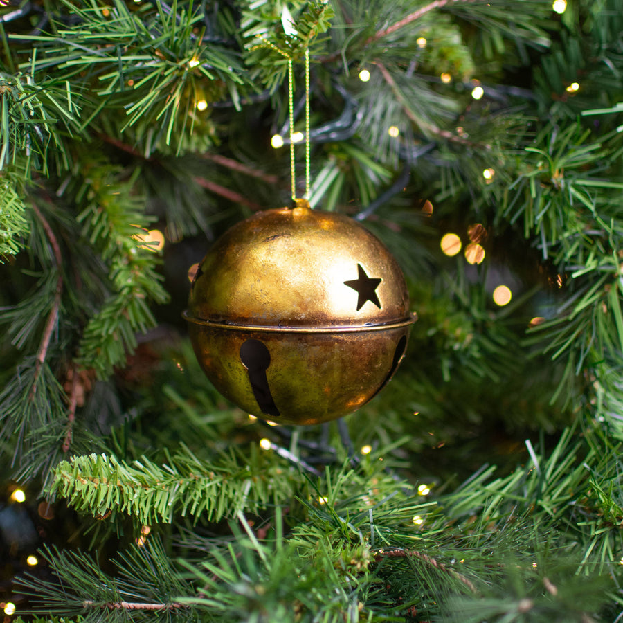 4" Rustic Jingle Bell Ornament: Gold
