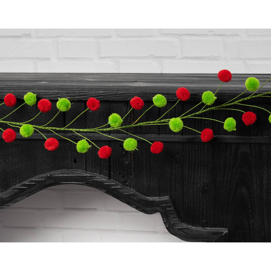 5' Pom Pom Wire Garland: Red & Lime Green