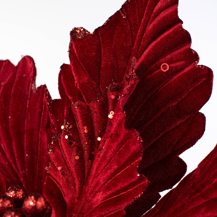 19" x 25" Jumbo Deluxe Velvet Poinsettia Stem: Cranberry Red