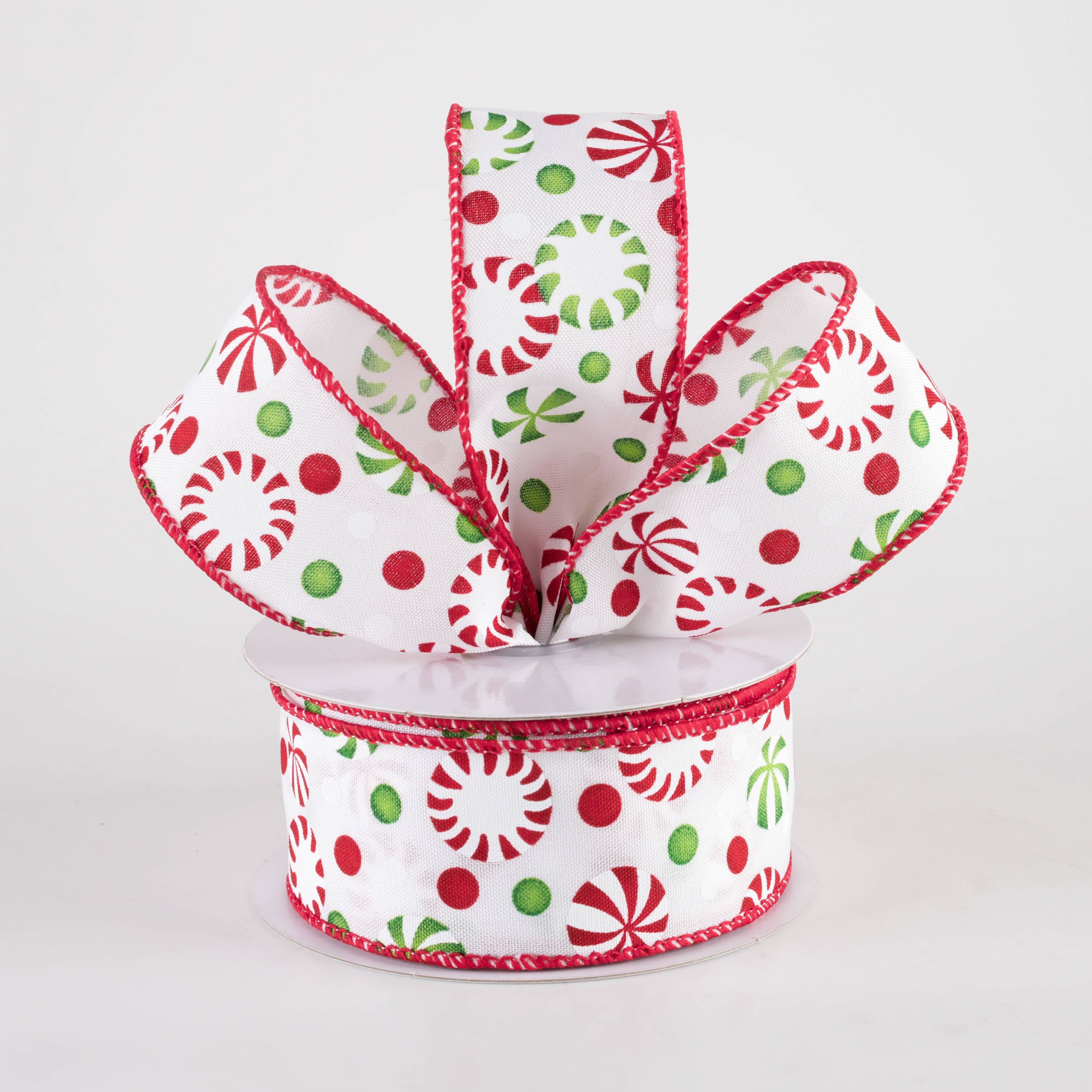1.5" Christmas Candy Peppermints Ribbon: Red, White & Green (10 Yards)