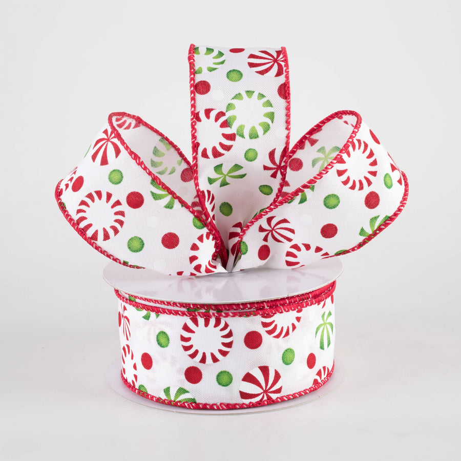 1.5" Christmas Candy Peppermints Ribbon: Red, White & Green (10 Yards)