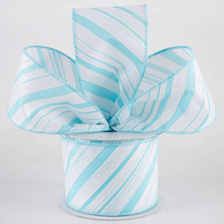 2.5" Iridescent Diagonal Stripe Candy Cane Ribbon: Blue & White (10 Yards)