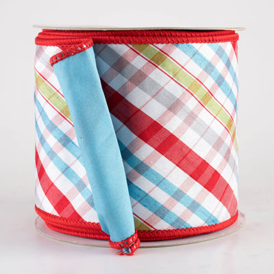 4" Designer Double Sided Plaid Ribbon: Red & Blue Multicolor (10 Yards)