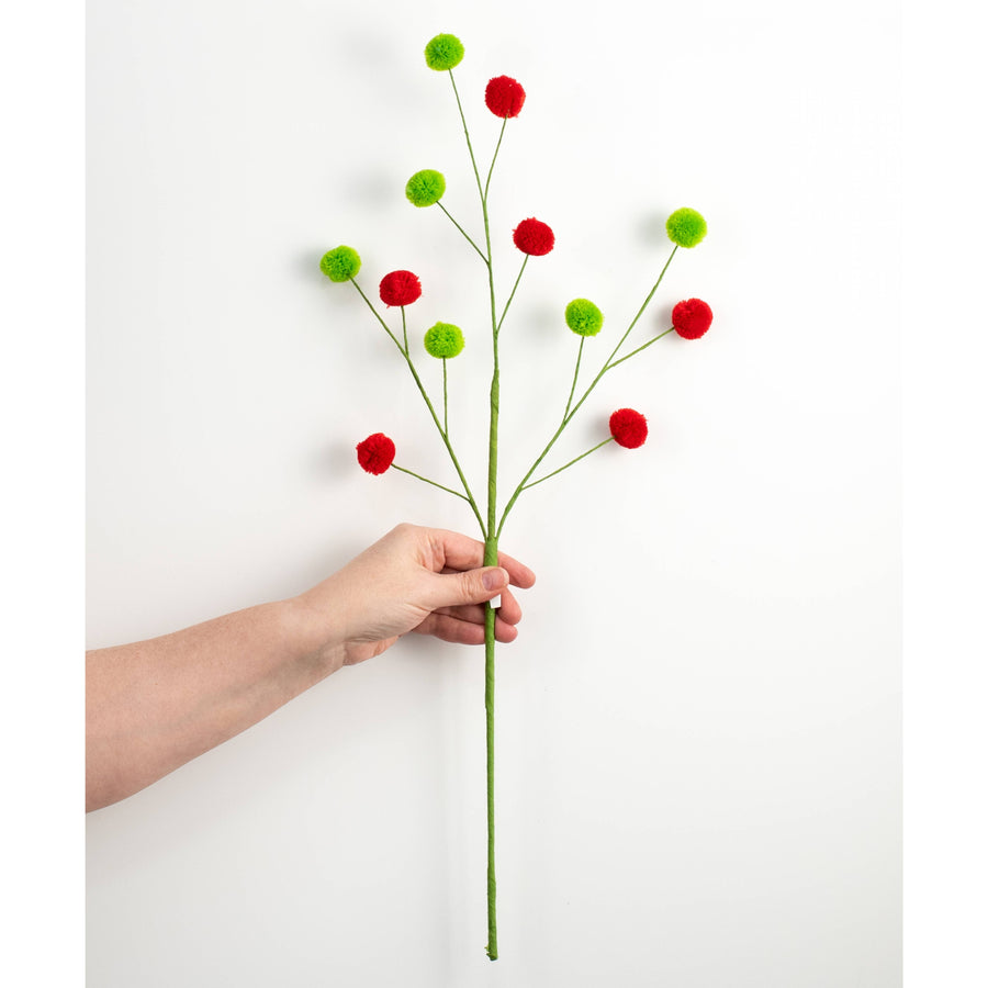 23" 2-Color Pom Pom Spray: Red & Lime Green