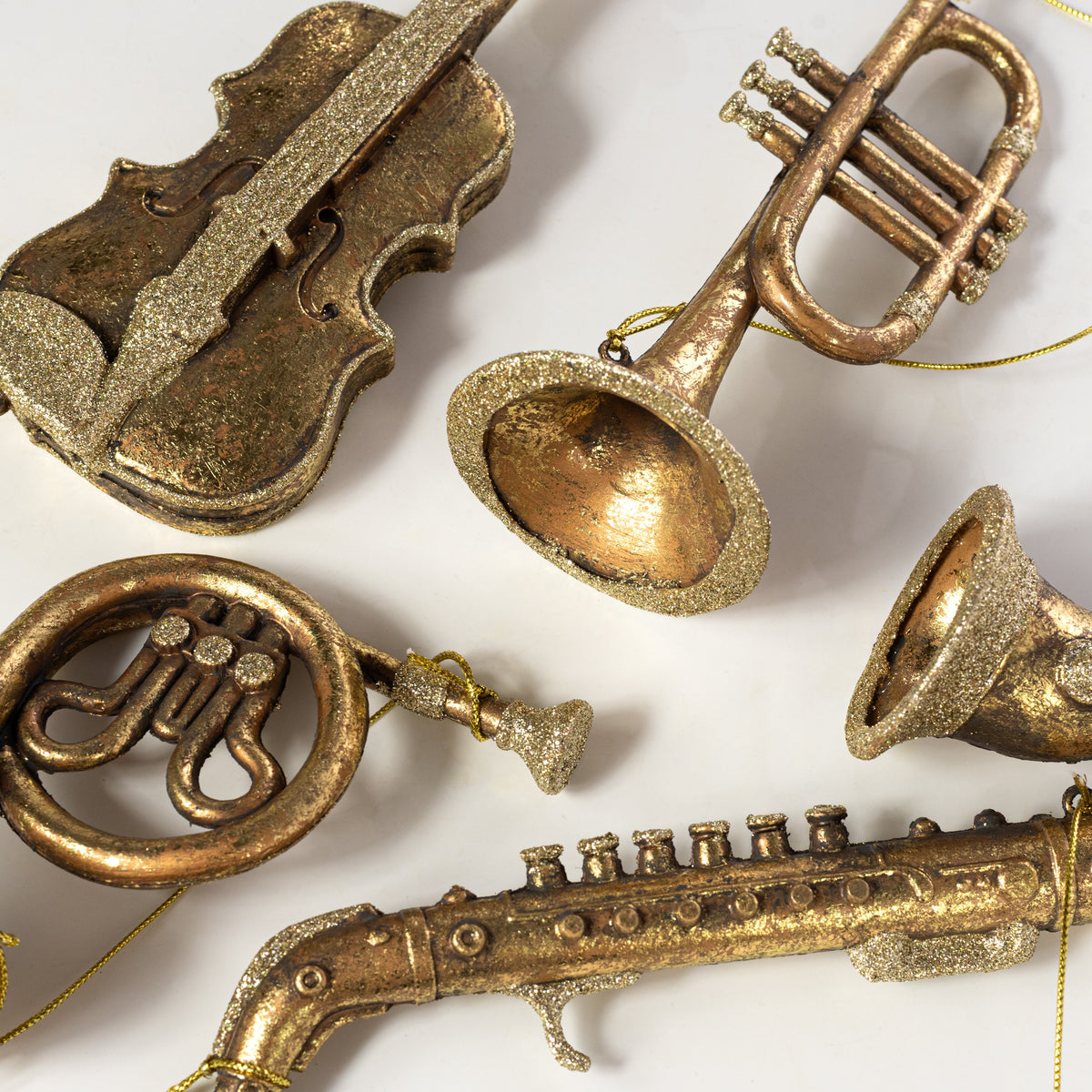 7-11" Musical Instrument Ornaments: Antique Gold (4 Assorted) detail photo 3
