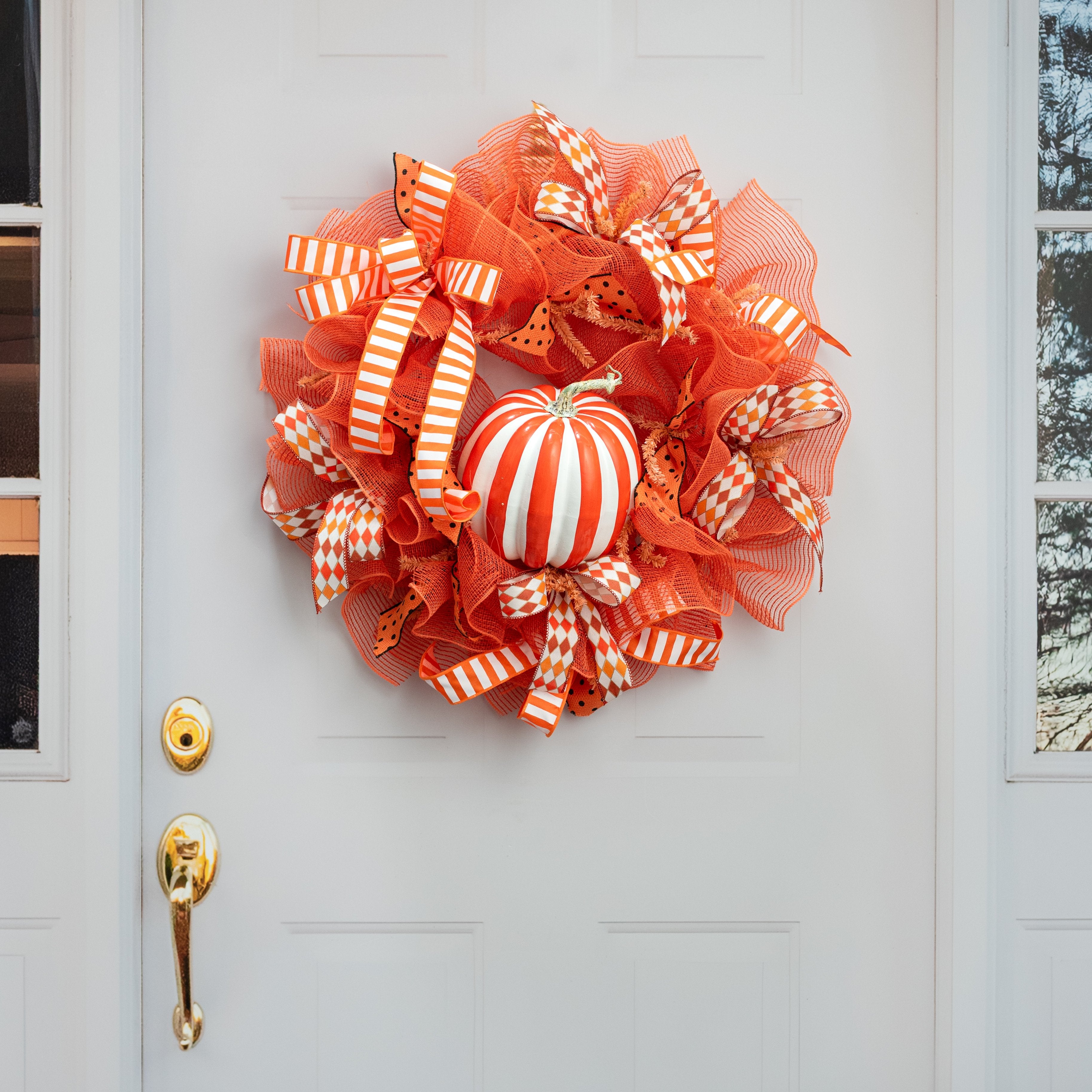 7.5" Striped Foam Pumpkin: Orange & White Lifestyle Photo