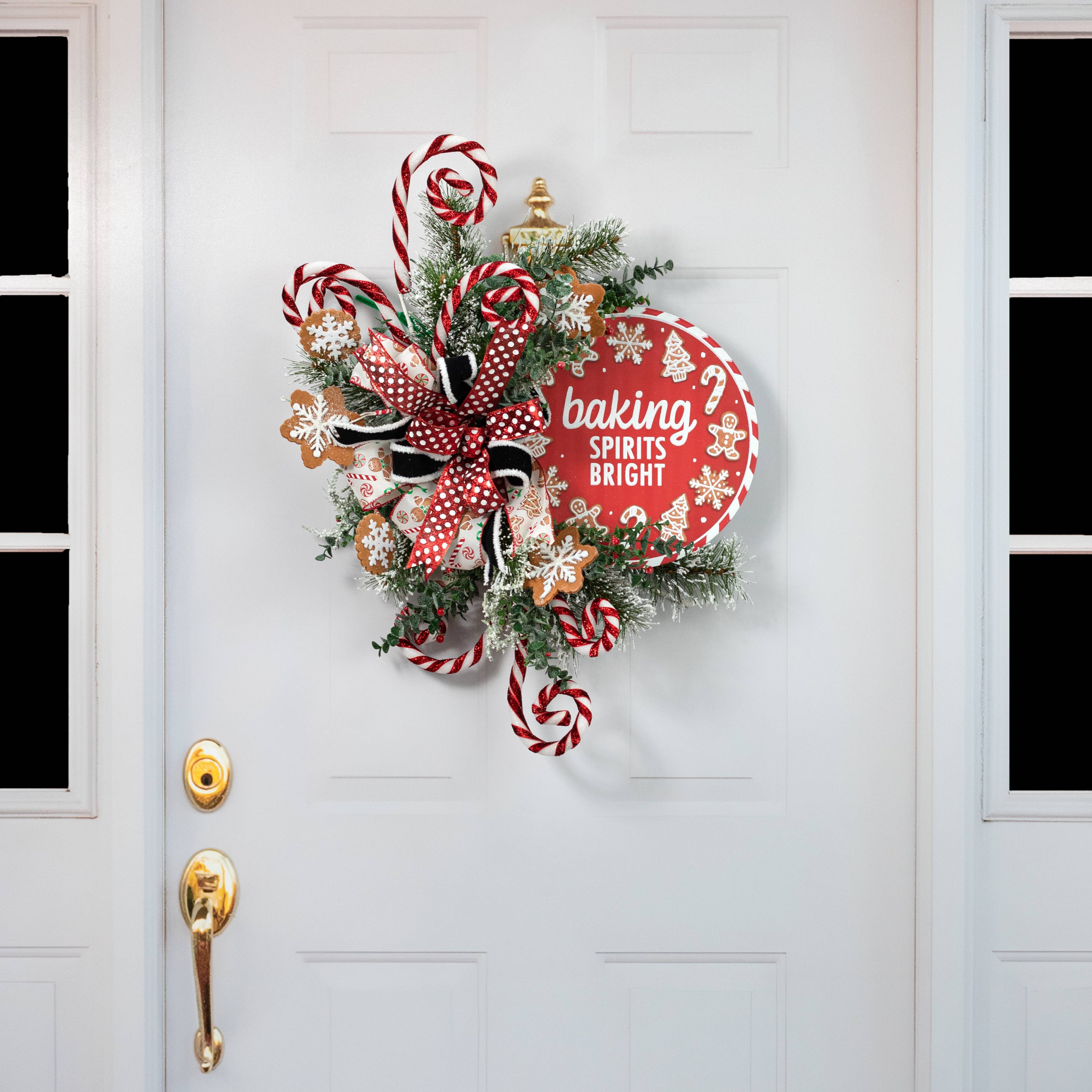 12" Metal Glittered Sign: Red Christmas Baking Spirits Bright