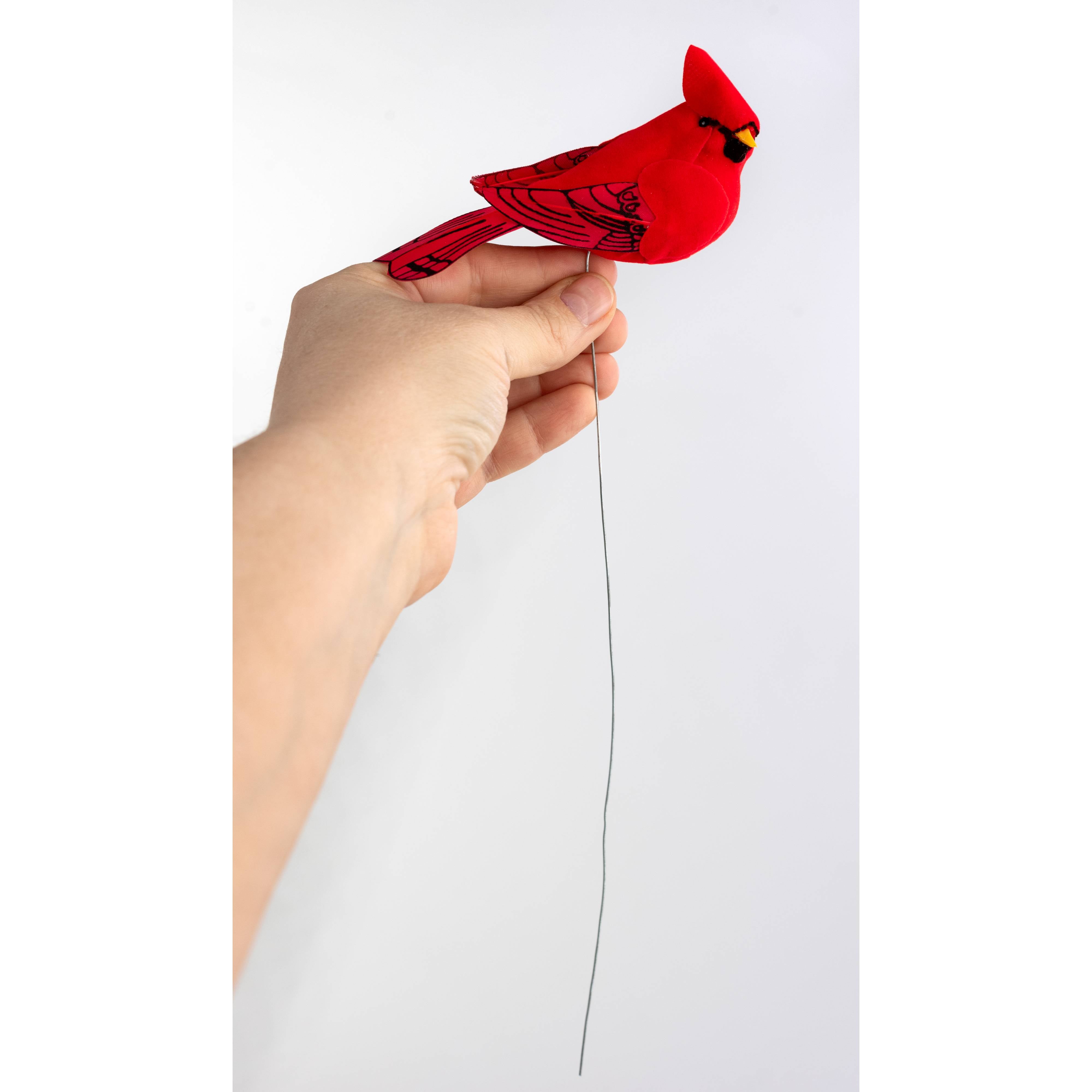4.5" Velvet & Feather Chubby Cardinal Wired Ornaments (Box of 12)