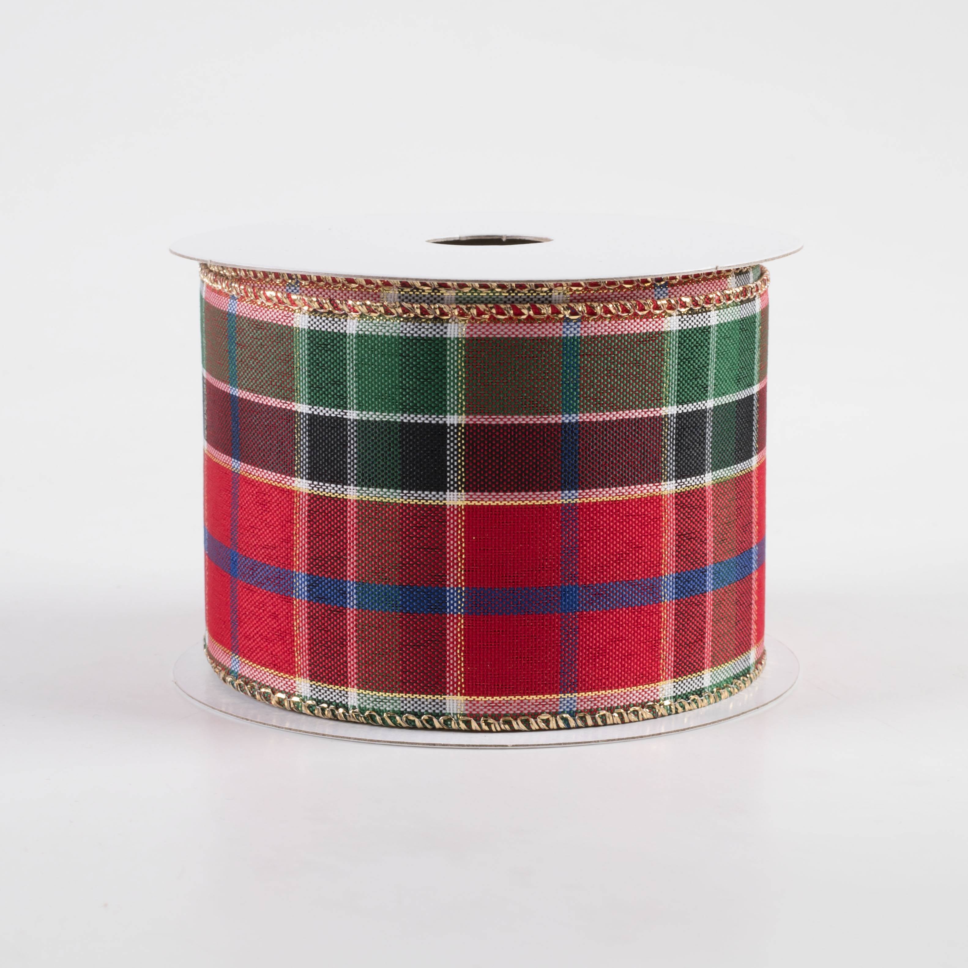 2.5" Metallic Plaid Ribbon: Red, Blue, Green, Gold (10 Yards)