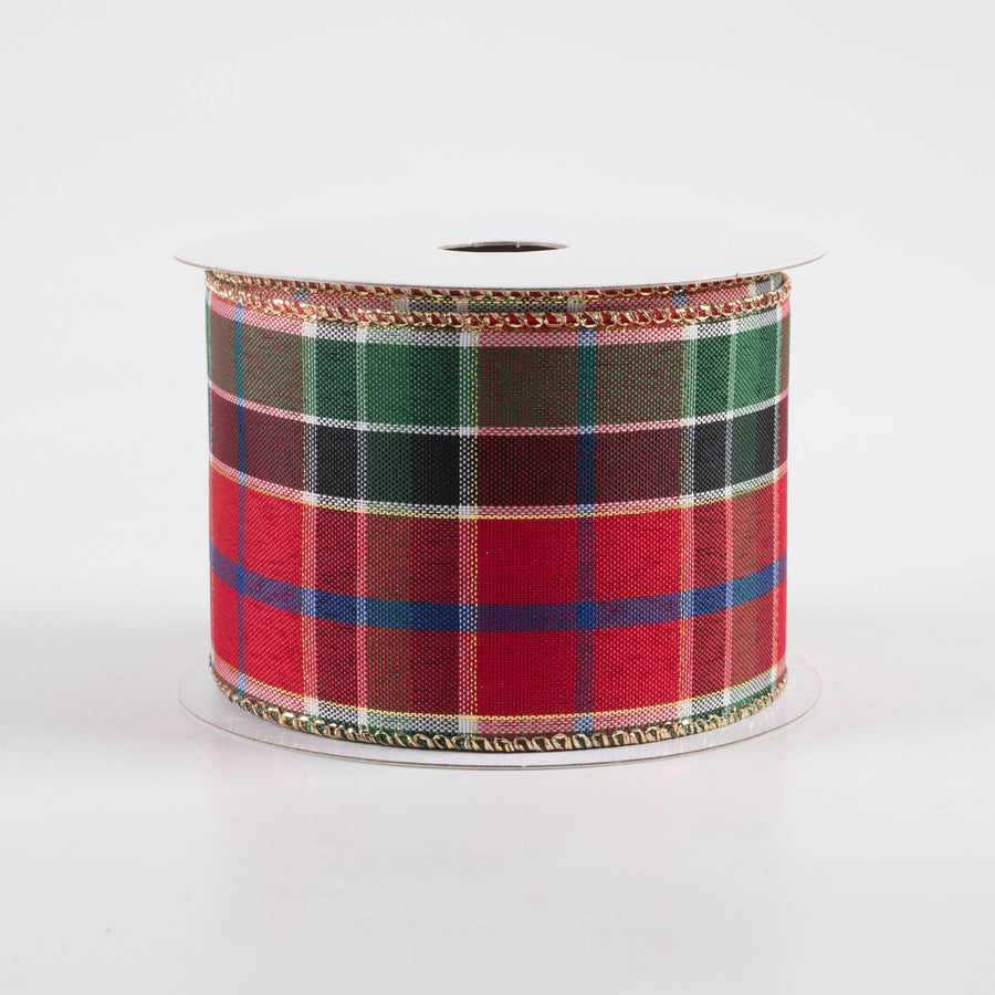 2.5" Metallic Plaid Ribbon: Red, Blue, Green, Gold (10 Yards)