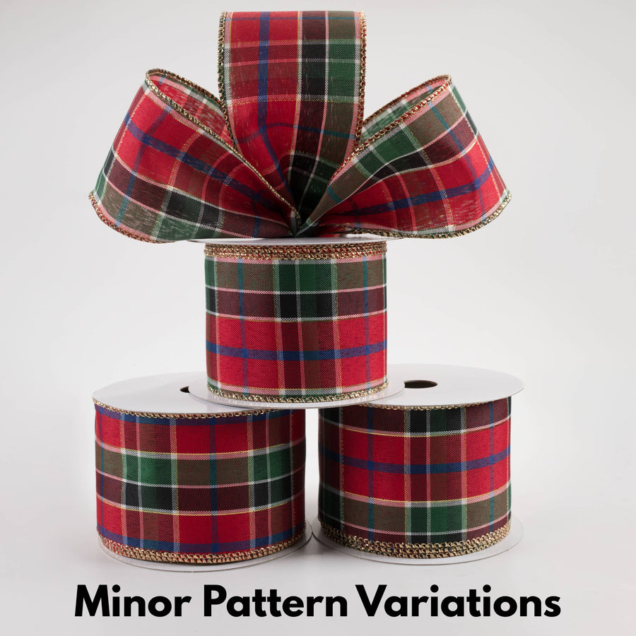 2.5" Metallic Plaid Ribbon: Red, Blue, Green, Gold (10 Yards)