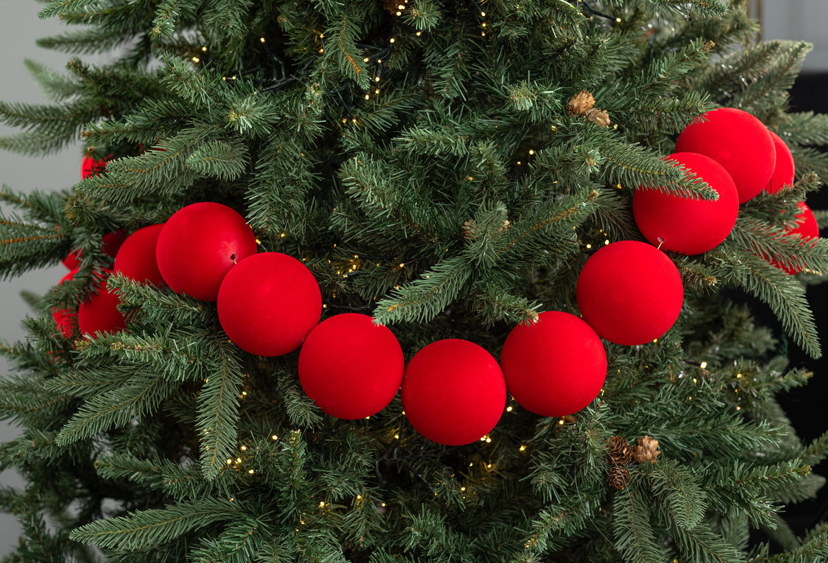 72" Flocked Ball Garland: 100mm Red (18 Balls) Lifestyle Photo