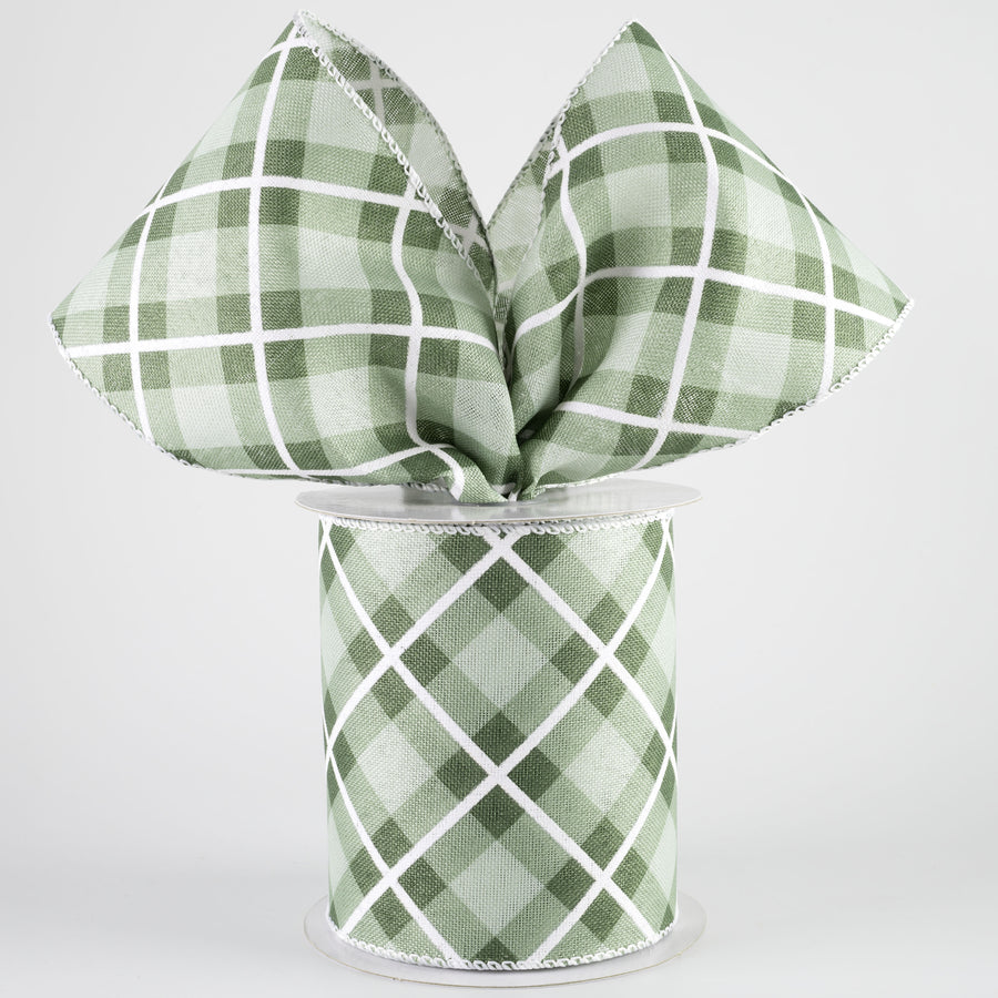 4" Georgina Plaid Ribbon: Sage, Hunter Green, White (10 Yards)