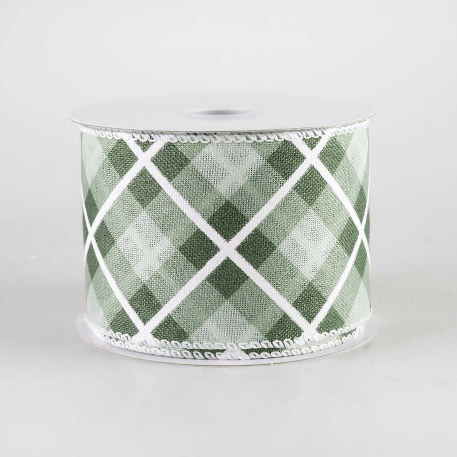2.5" Georgina Plaid Ribbon: Sage, Hunter Green, White (10 Yards)