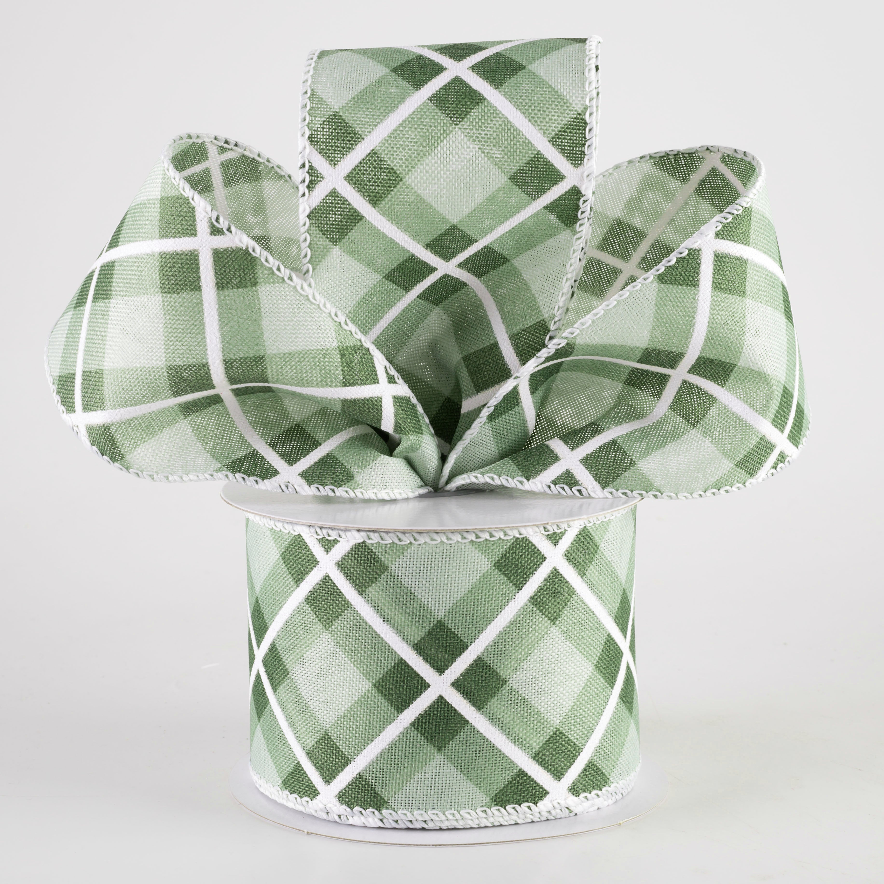 2.5" Georgina Plaid Ribbon: Sage, Hunter Green, White (10 Yards)