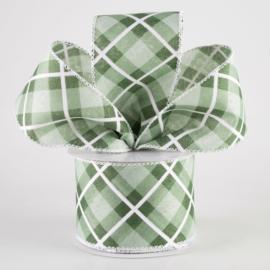 2.5" Georgina Plaid Ribbon: Sage, Hunter Green, White (10 Yards)