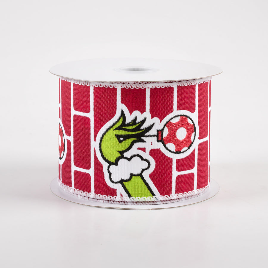 2.5" Green Monster Hand on Bricks Ribbon (10 Yards)