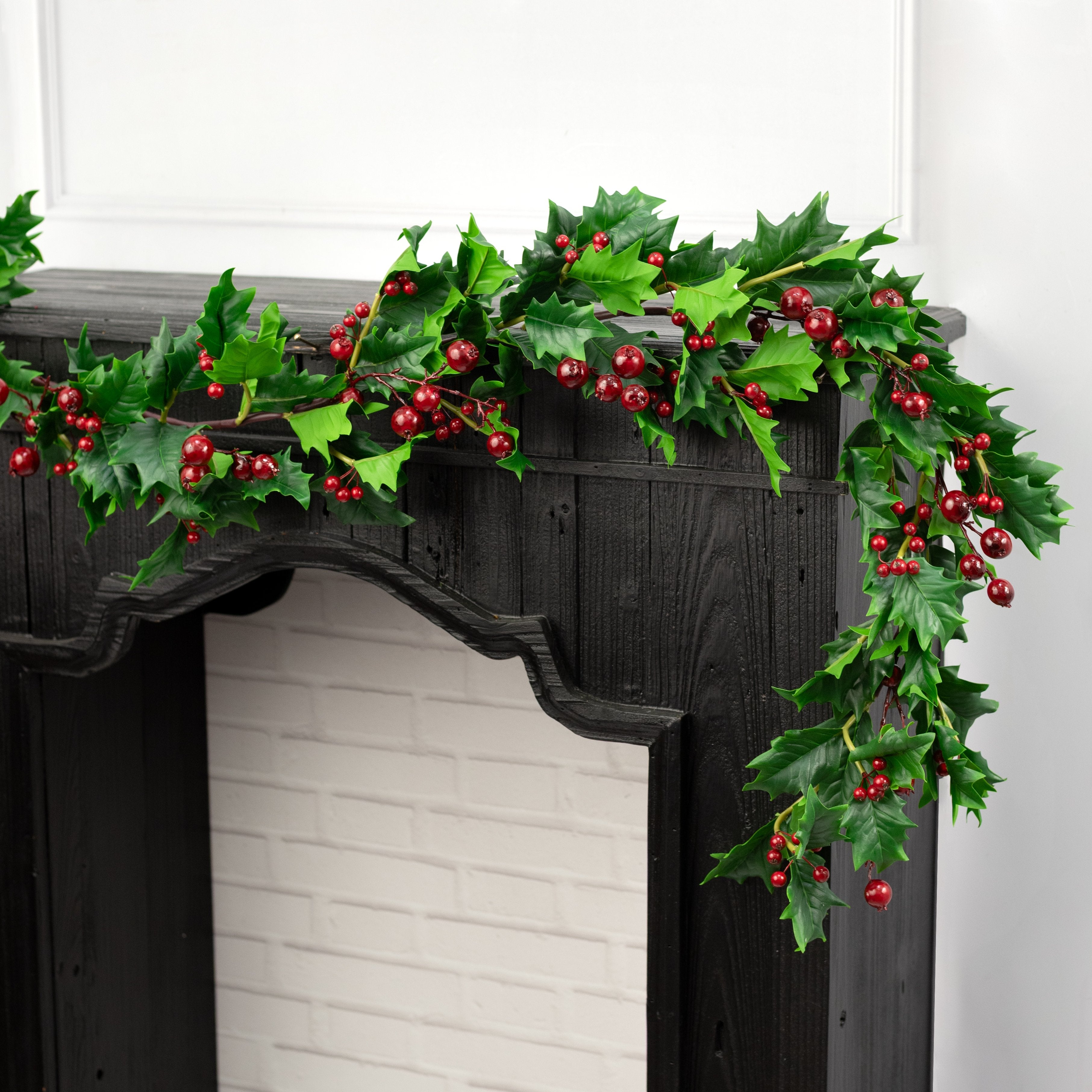 74" Holly Leaf & Berries Garland Lifestyle Photo