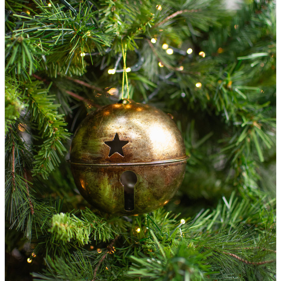 5" Rustic Jingle Bell Ornament: Antique Gold
