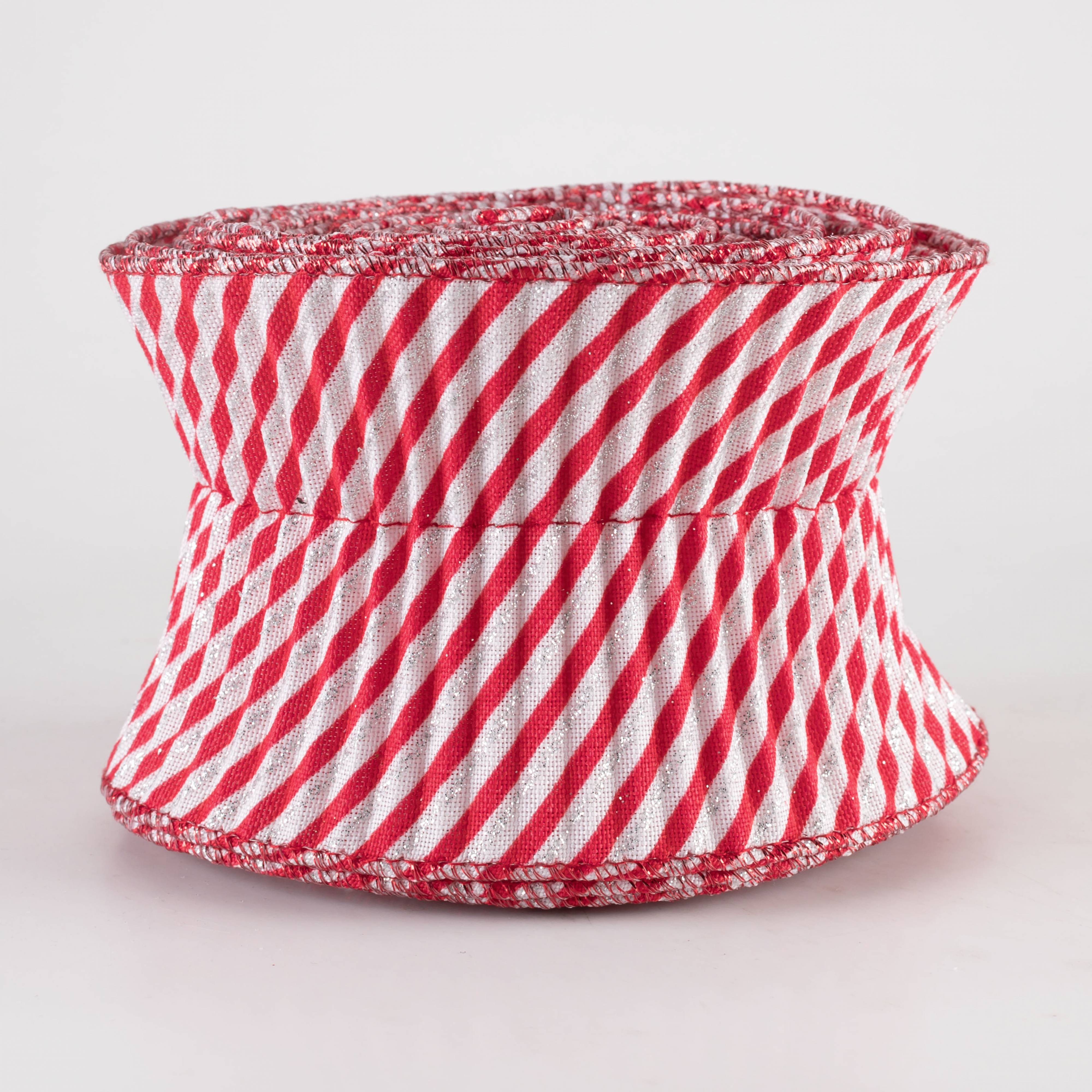 3" Pleated Stripe Ribbon: Red & White Candy Cane (5 Yards)