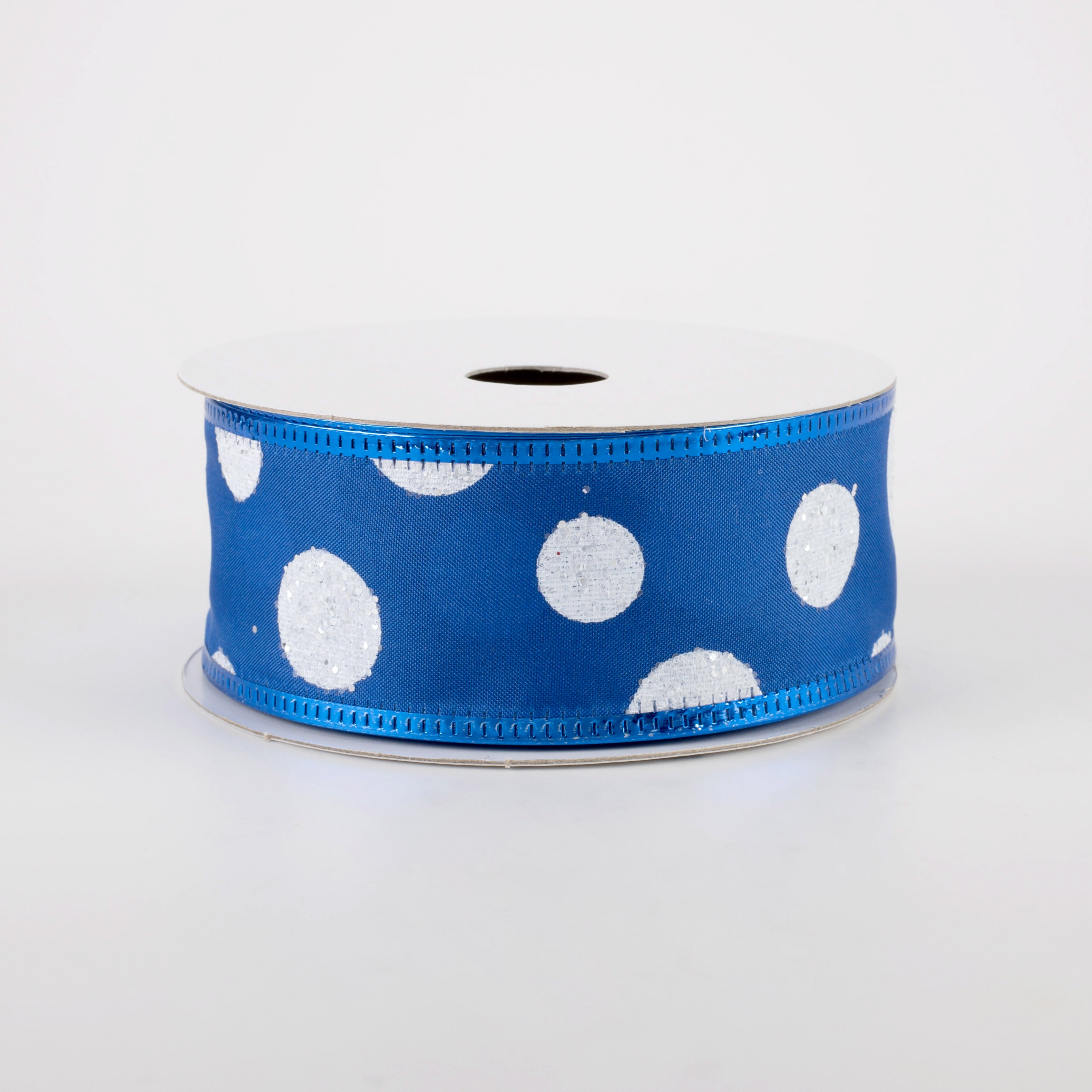 1.5" Glitter Big White Dots Ribbon: Royal Blue (10 Yards)