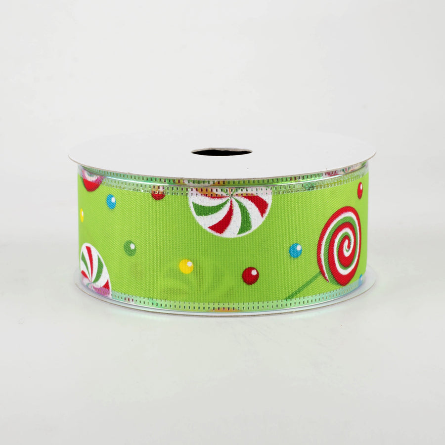 1.5" Whimsy Candy Iridescent Edge Ribbon: Lime (10 Yards)