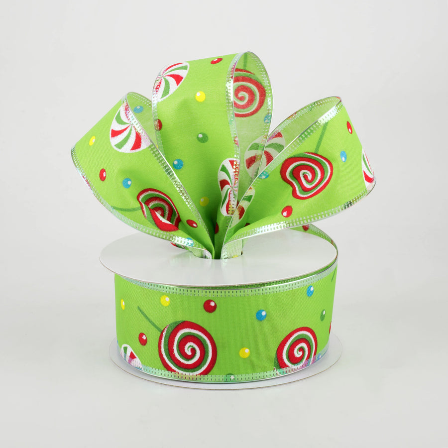 1.5" Whimsy Candy Iridescent Edge Ribbon: Lime (10 Yards)