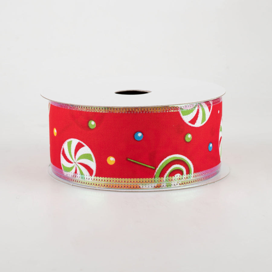 1.5" Whimsy Candy Iridescent Edge Ribbon: Red (10 Yards)