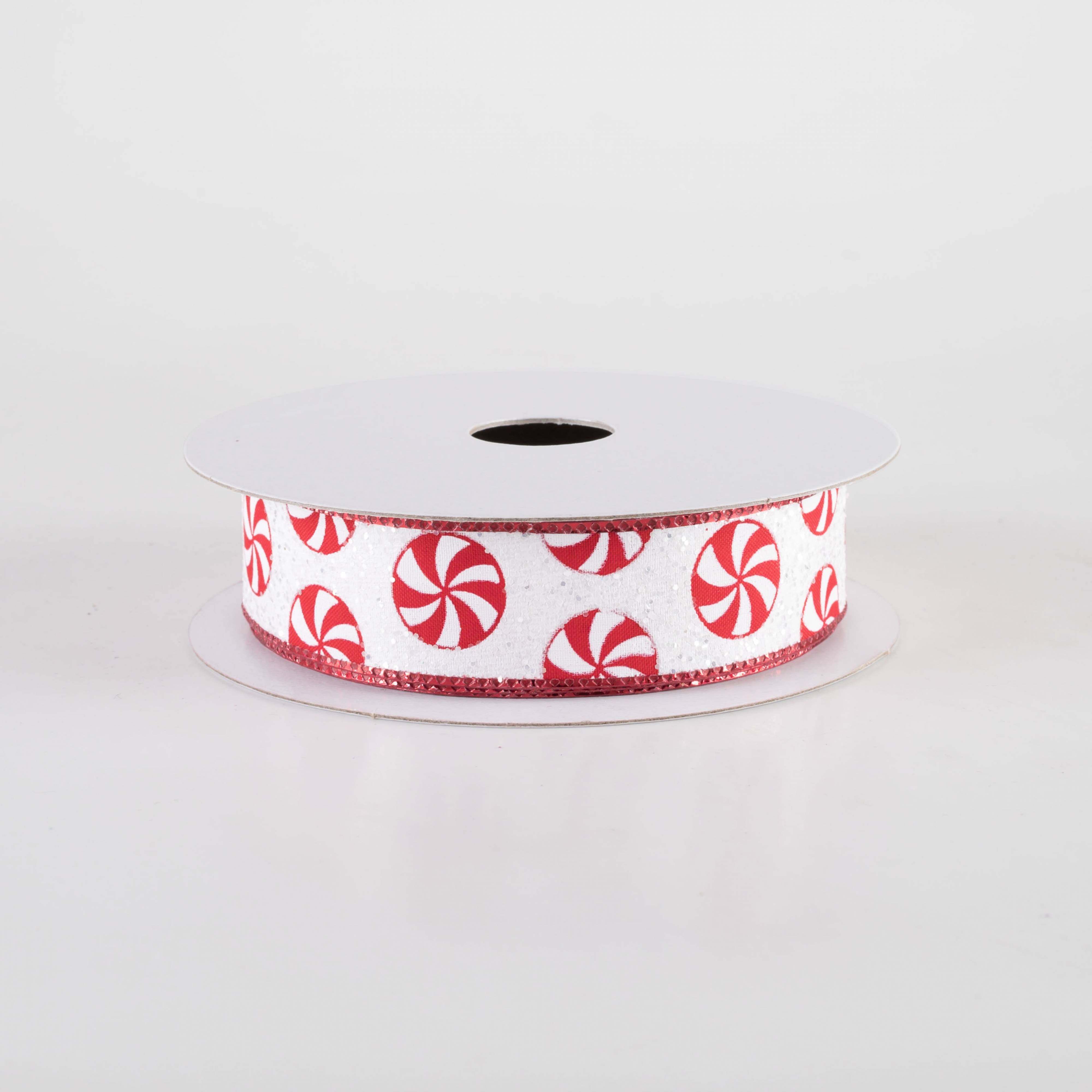 7/8" Glittered Peppermint Ribbon (10 Yards)