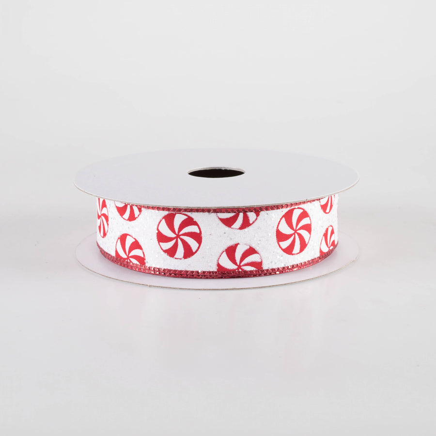 7/8" Glittered Peppermint Ribbon (10 Yards)