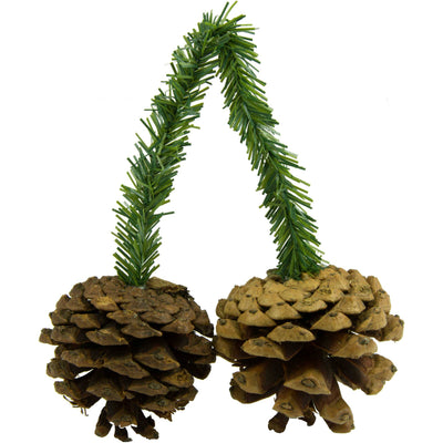 6" Green Tinsel Ties w/ Natural Pinecones (Set of 12)