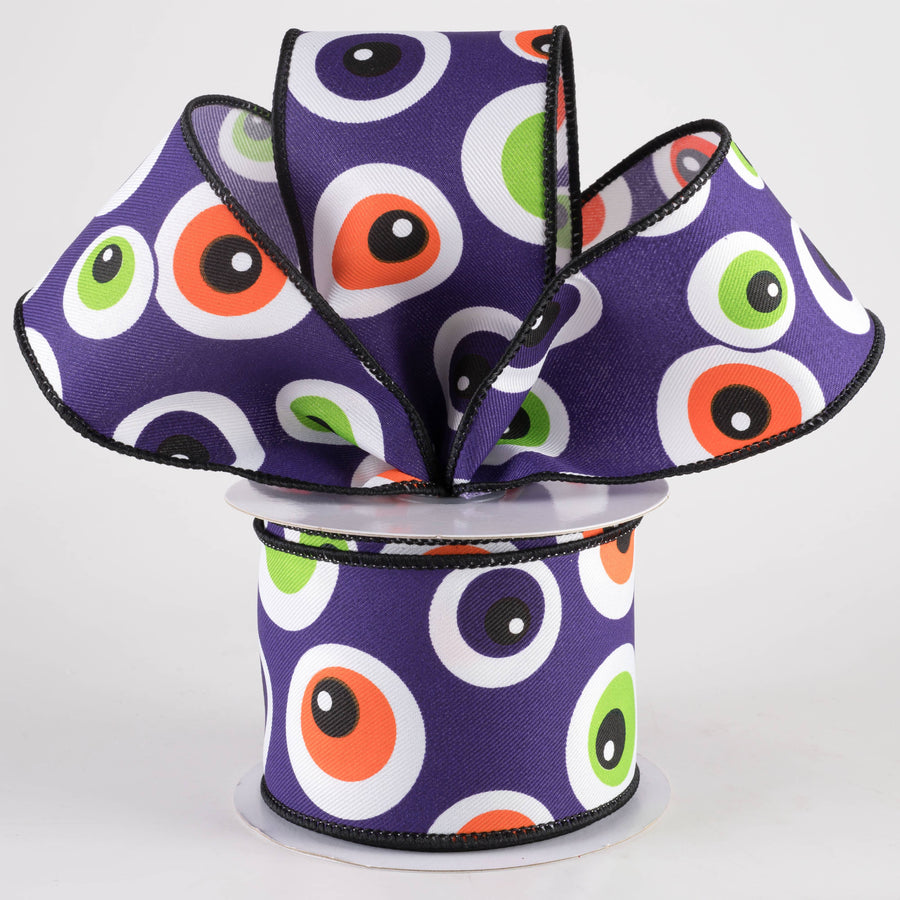 2.5" Big Halloween Eyeballs Ribbon: Purple (10 Yards)