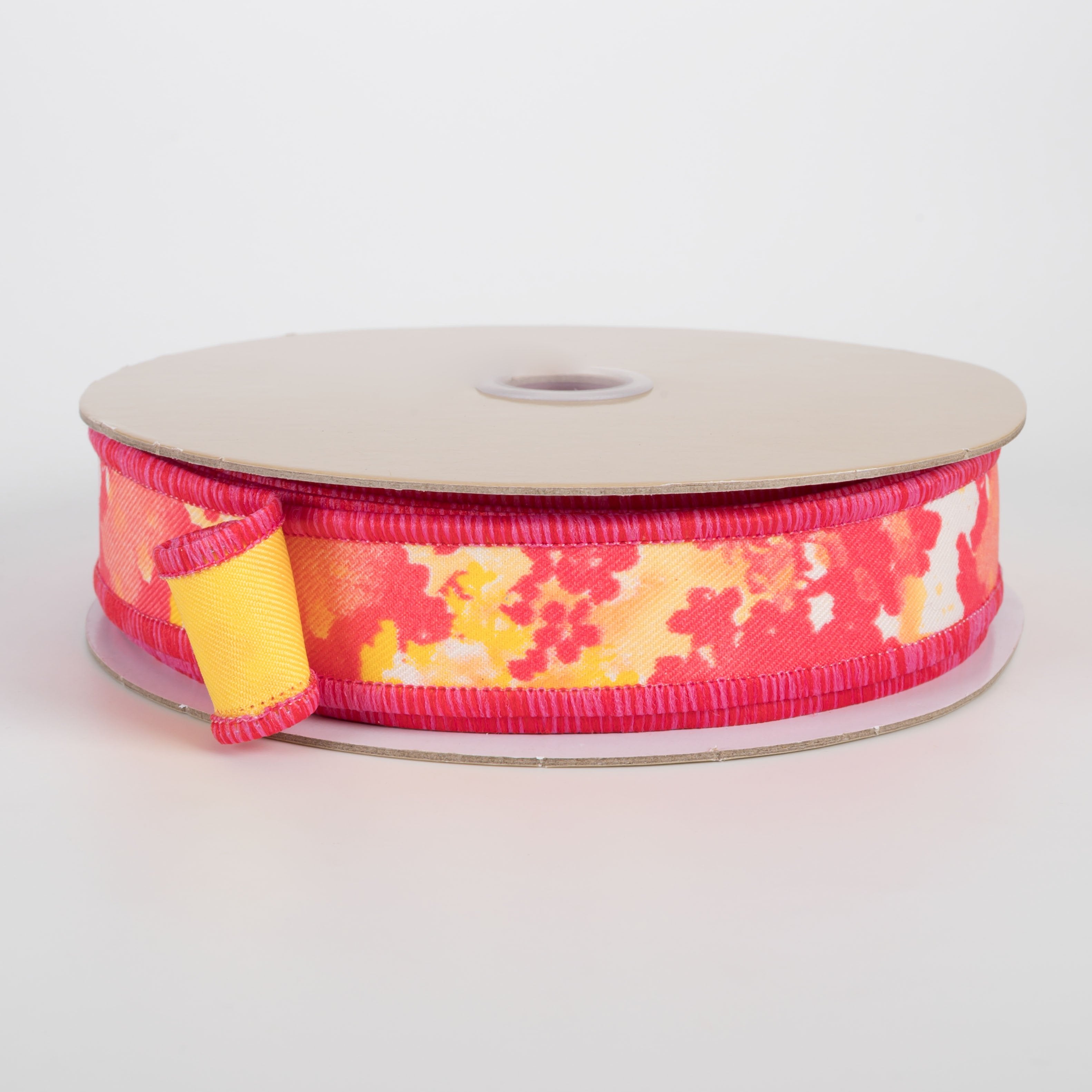 7/8" Double Sided Fused Abstract Print Ribbon: Hot Pink & Yellow (10 Yards) Item Number: LX331021
