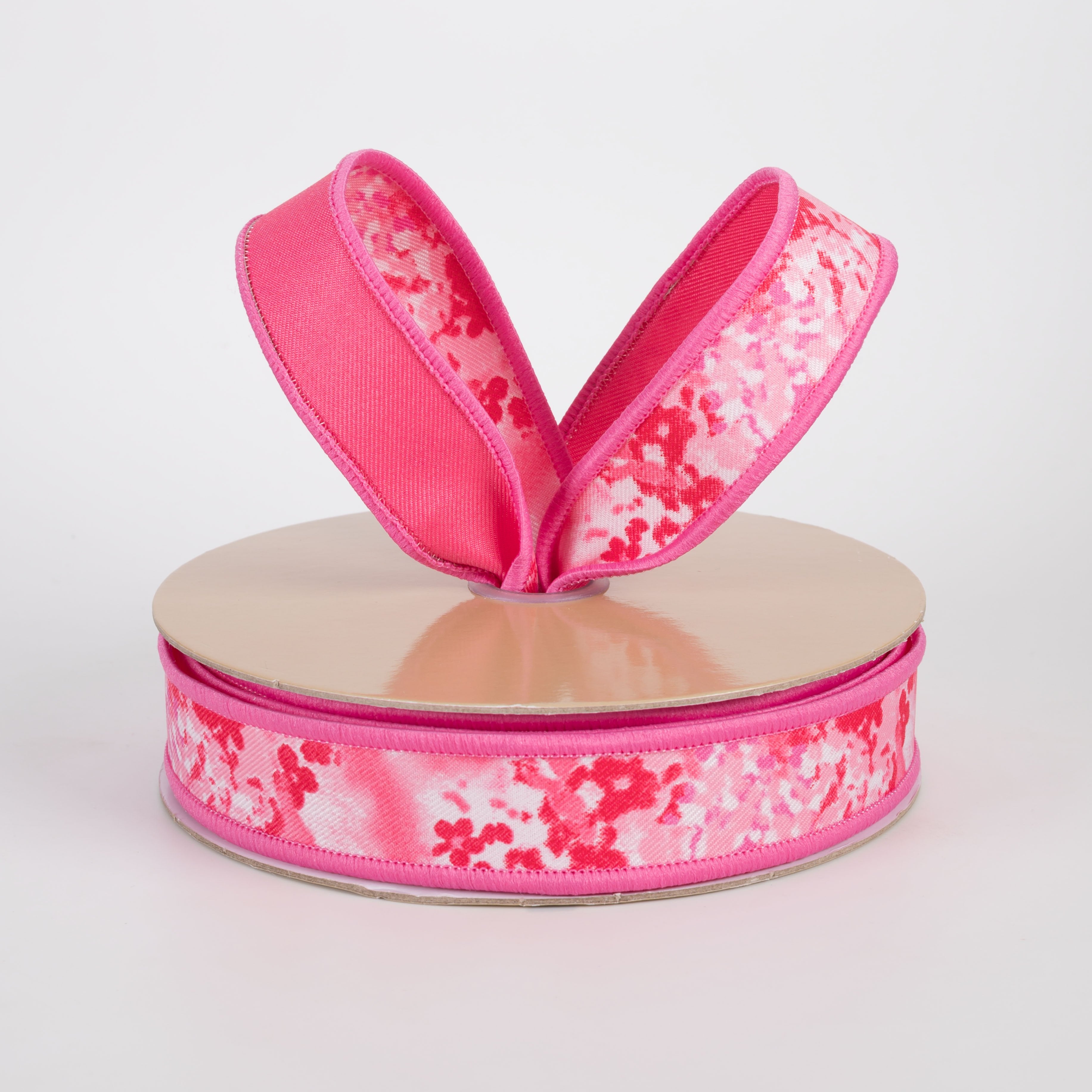 7/8" Double Sided Fused Abstract Print Ribbon: Pinks & Red (10 Yards) Lifestyle Photo