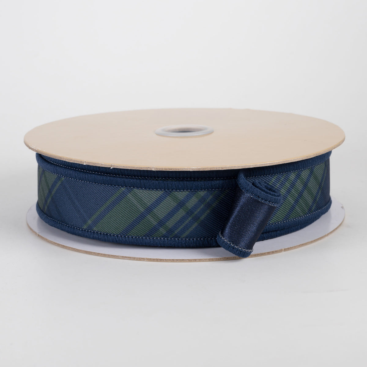 7/8" Double Sided Fused Bias Plaid Ribbon: Preppy Navy & Green (10 Yards) Item Number: LX129773