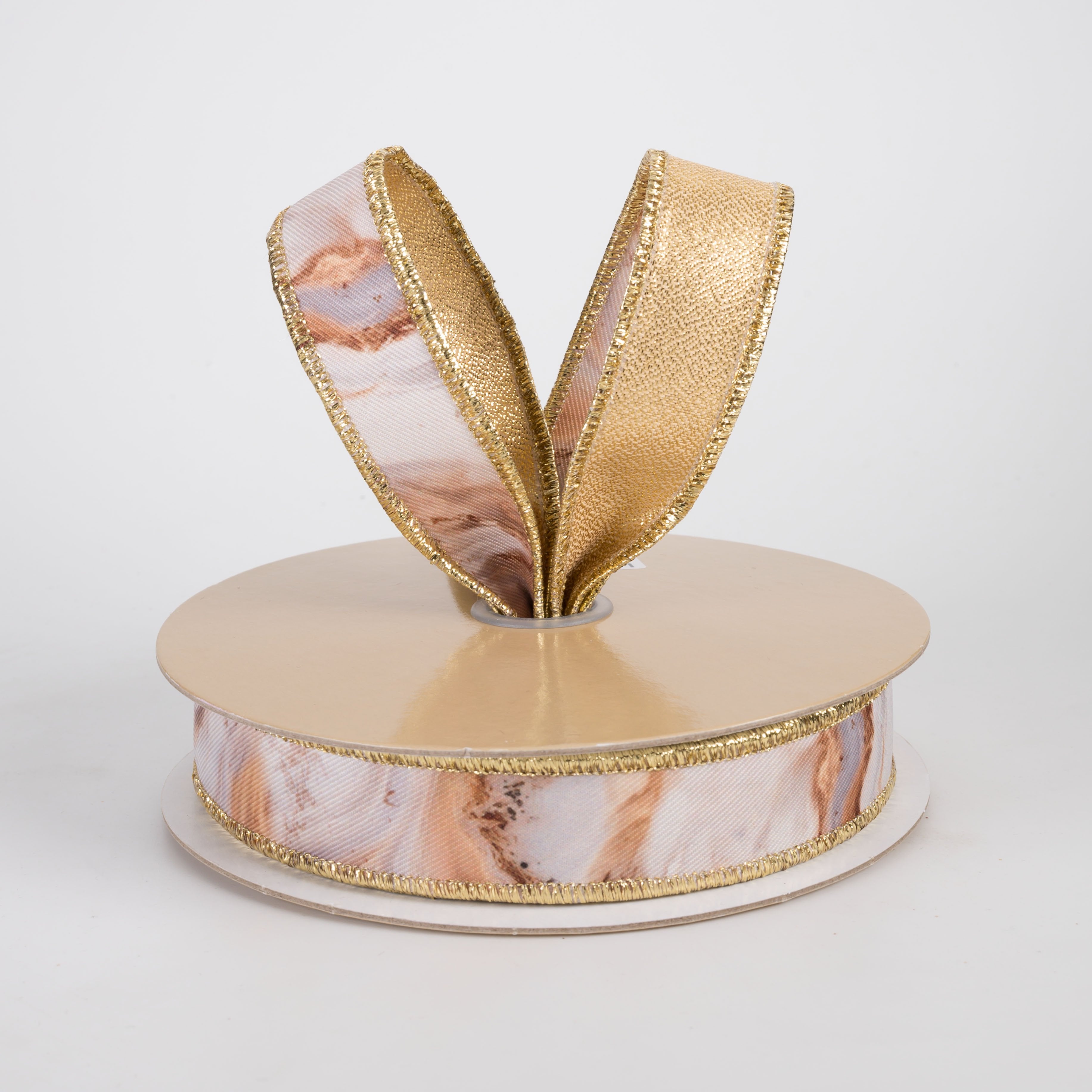 7/8" Double Sided Fused Marble & Gold Ribbon (10 Yards) Lifestyle Photo