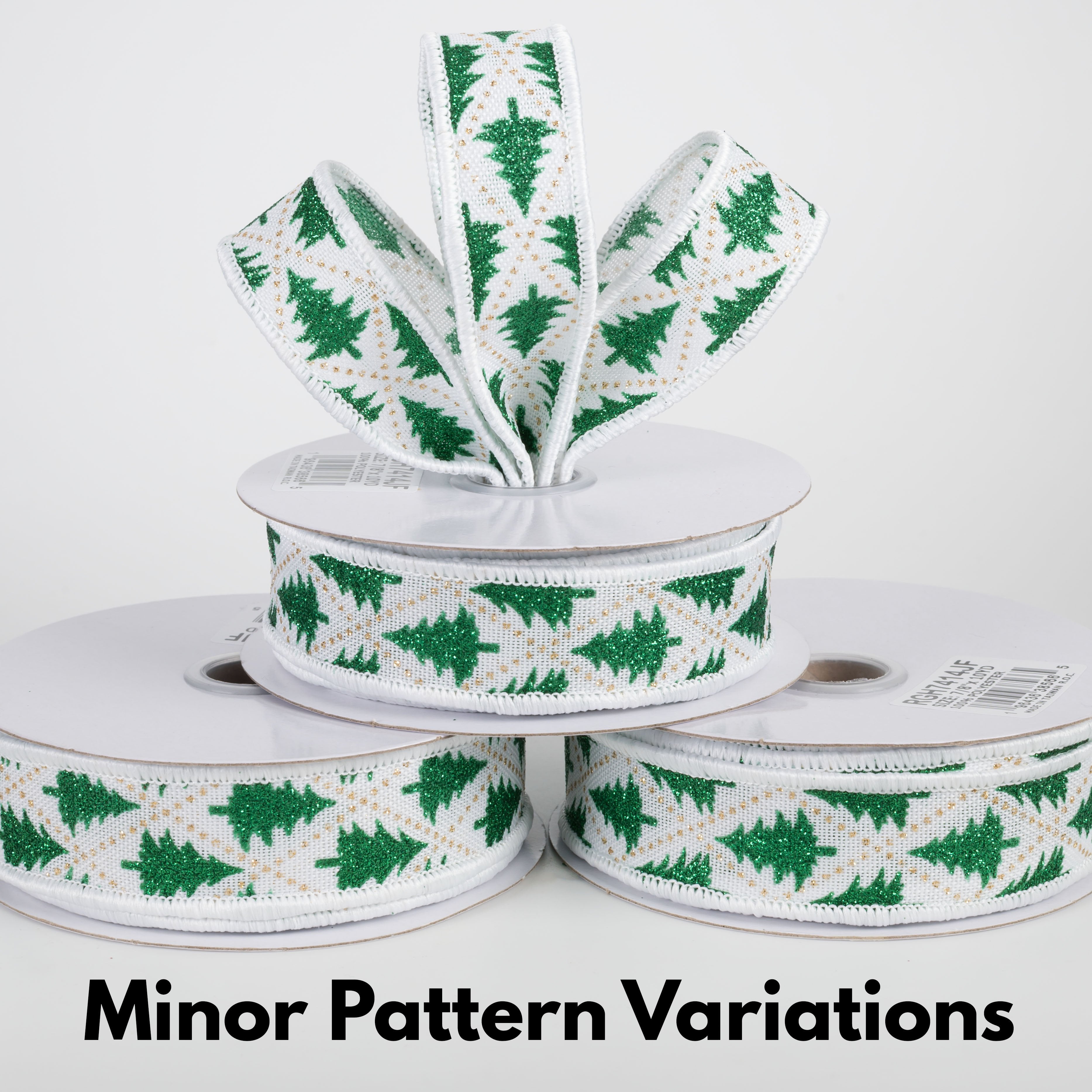 7/8" Glitter Christmas Tree Harlequin Ribbon: Emerald Green (10 Yards) Lifestyle Photo