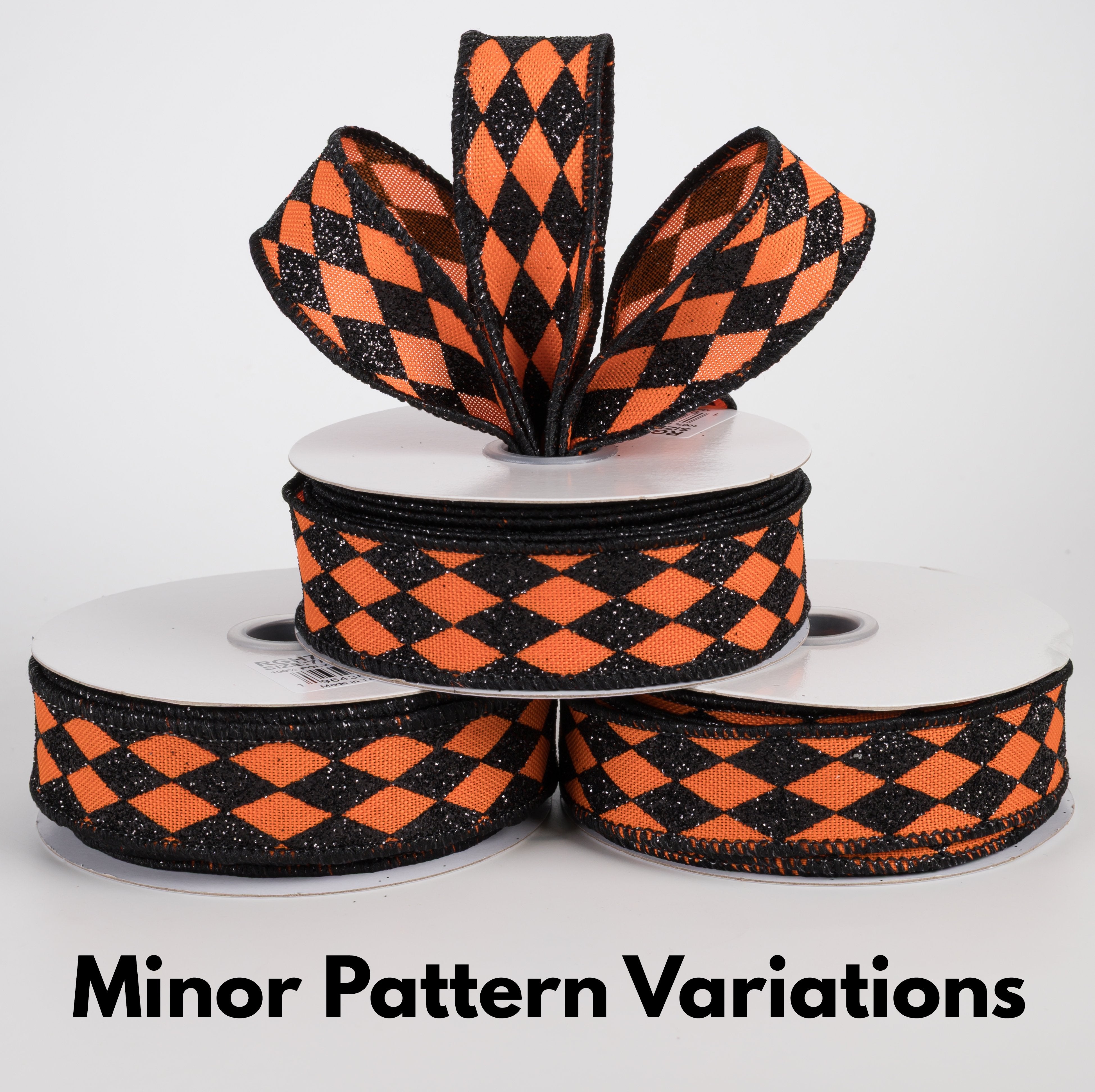7/8" Glitter Harlequin Ribbon: Black on Orange (10 Yards) Lifestyle Photo
